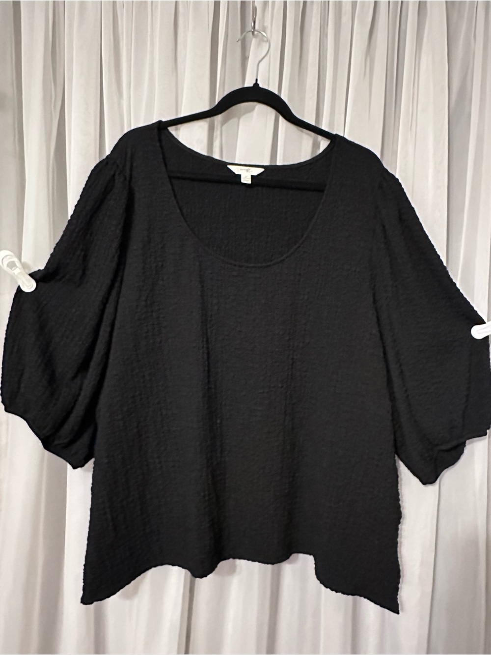 Terra & Sky Black Textured Scoop Neck Puff Sleeve Top size 4X